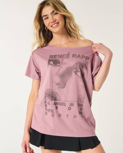 Oversized Off-the-Shoulder Reneé Rapp Graphic Tee