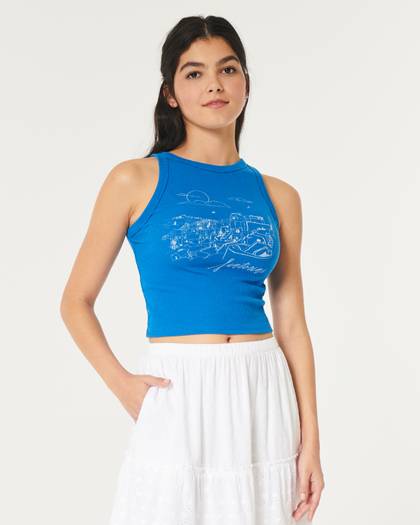 Ribbed Santorini Graphic High-Neck Tank