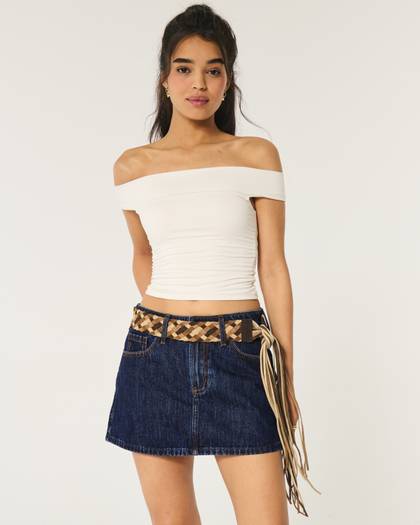 Mid-Rise Denim Mini Skirt