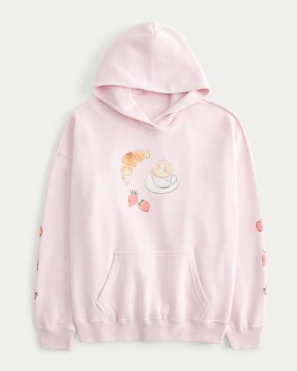 Oversized Coffee & Croissant Graphic Hoodie