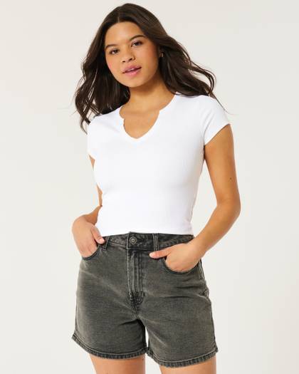 Ribbed Seamless Fabric Notch Neck Baby Tee