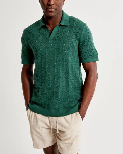Crochet Johnny Collar Sweater Polo