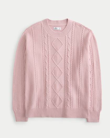 Oversized Cable-Knit Crew Sweater