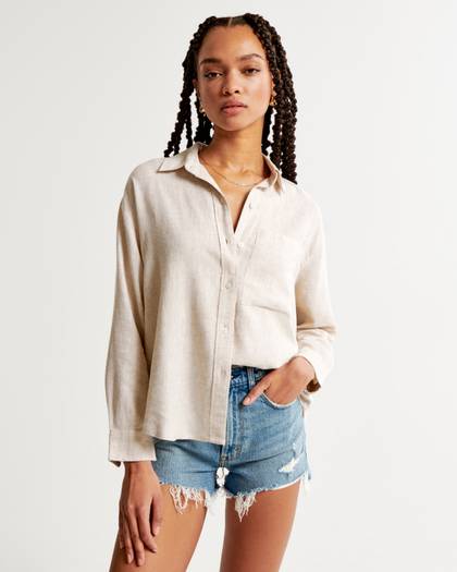 Oversized Linen-Blend Step Hem Shirt