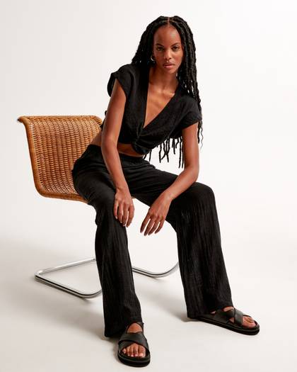 Crinkle Textured Pull-On Pant