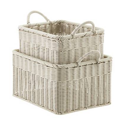 Large Woven Plastic Bin w/Handles Stone