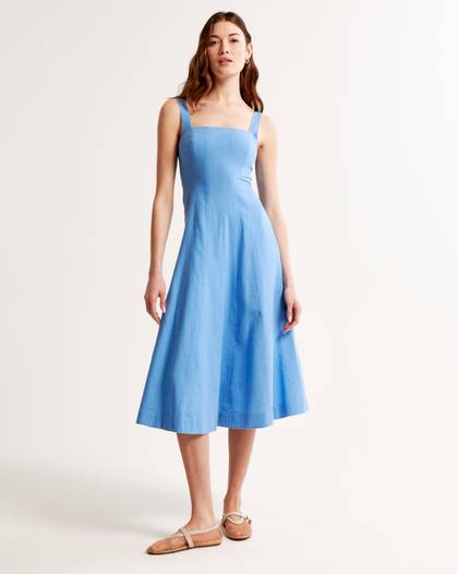 Seamed Linen-Blend Midi Dress