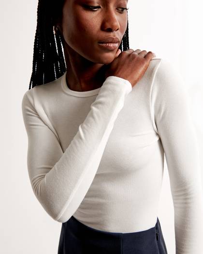 Long-Sleeve Cozy Cloud Knit Tuckable Crew Top