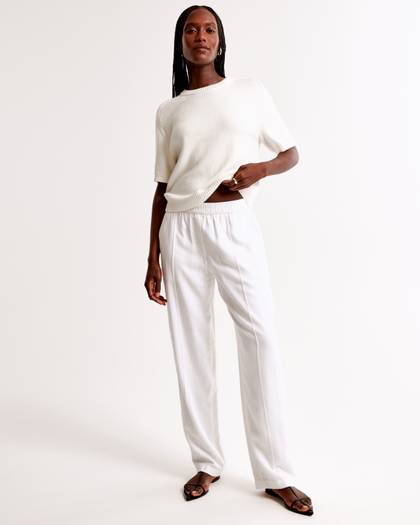 Straight Linen Blend Pull-On Pant