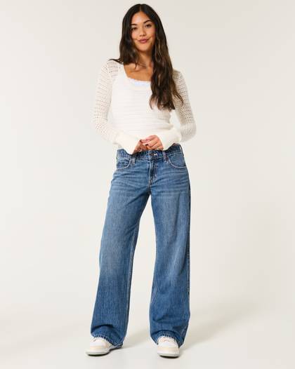 Low-Rise Dark Wash Baggy Jeans