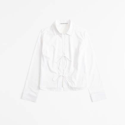 Long-Sleeve Poplin Tie-Front Shirt