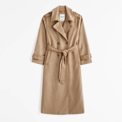 Faux Suede Trench Coat
