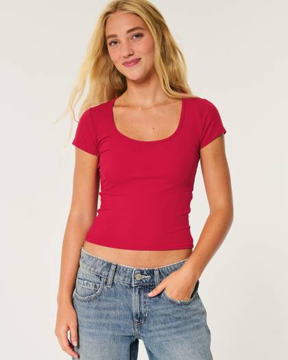 Ribbed Seamless Fabric Scoop Baby Tee