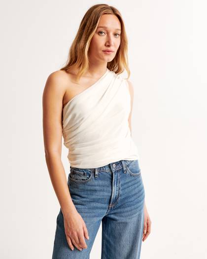 Sheer Asymmetrical One-Shoulder Set Top