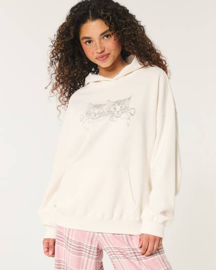 Oversized Kitten Graphic Hoodie