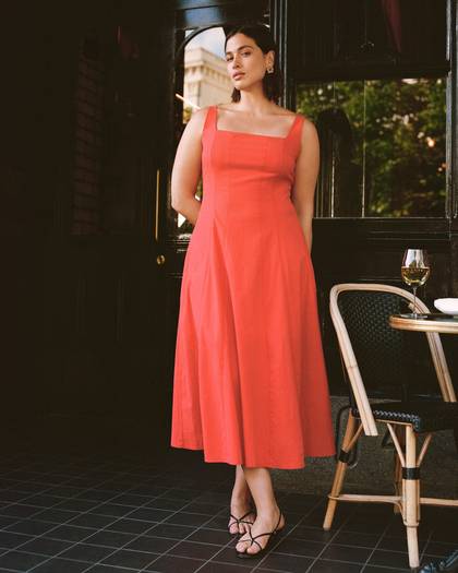 The A&F Mila Fit & Flare Stretch Midi Dress