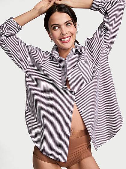 Cotton Poplin Oversized Button-Down Sleepshirt