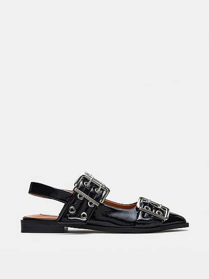 Graya Black Patent Slingback Flats