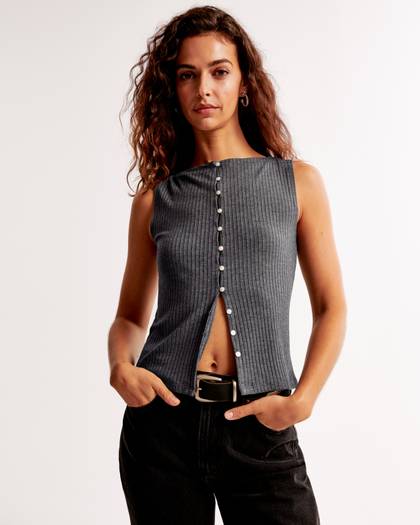 Wide Rib Button-Through Slash Top