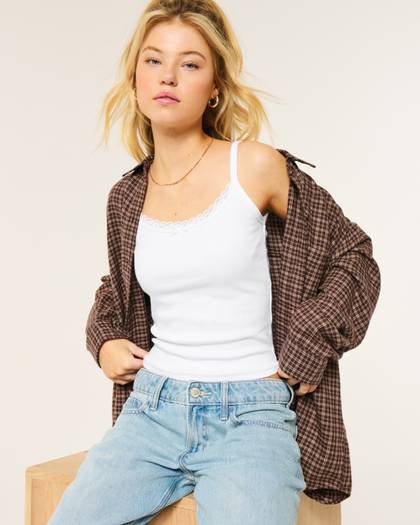 Cotton Blend Lace-Trim Cami