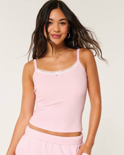 Cotton Blend Lace-Trim Cami