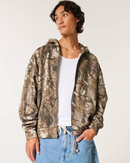 Boxy Camo Zip-Up Hoodie