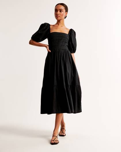 The A&F Emerson Linen-Blend Puff Sleeve Midi Dress