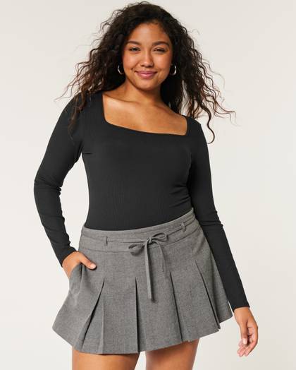 Ribbed Seamless Fabric Square-Neck Bodysuit