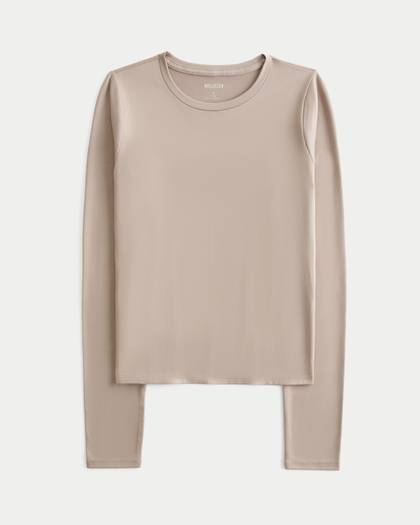 Soft Stretch Seamless Fabric Long-Sleeve Crew Top