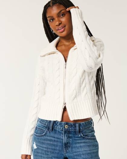 Hollister Comfy Cloud Zip-Up Cable-Knit Sweater