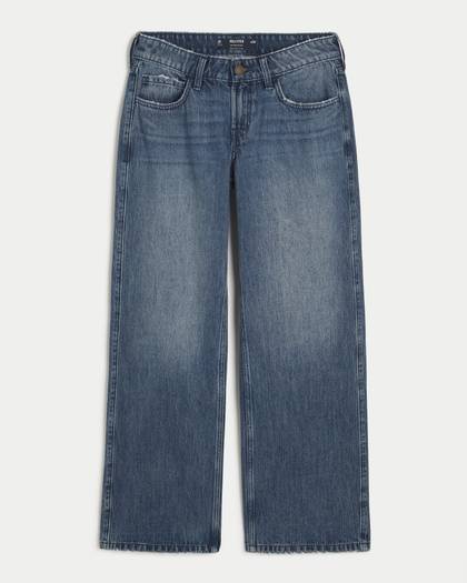 Low-Rise Dark Wash Baggy Jeans