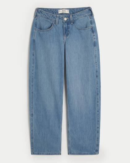 Low-Rise Medium Wash Tapered Baggy Jeans