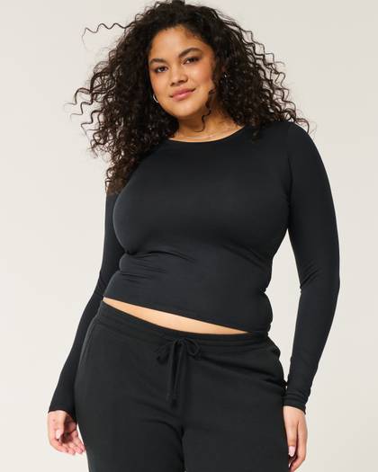 Soft Stretch Seamless Fabric Long-Sleeve Crew Top