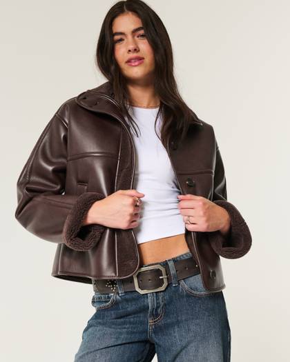 Sherpa-Lined Vegan Leather Jacket