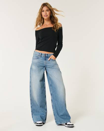 Low-Rise Medium Wash Super Baggy Jeans