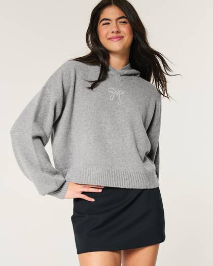 Hollister Comfy Cloud Bow Graphic Sweater Hoodie