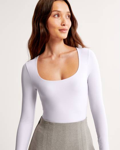 Soft Matte Seamless Long-Sleeve Squareneck Bodysuit