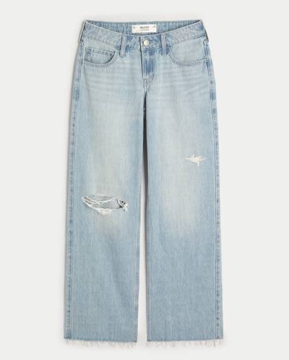 Low-Rise Ripped Light Wash Baggy Jeans
