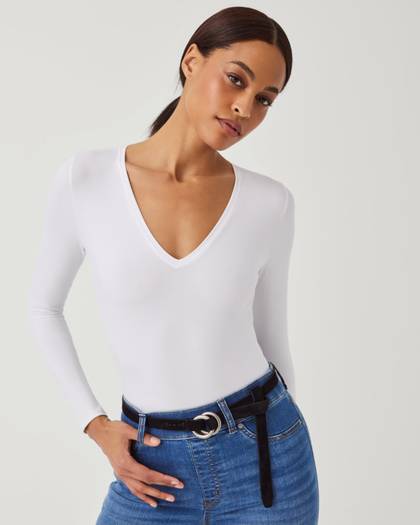 Suit Yourself Long Sleeve Thong Bodysuit - White