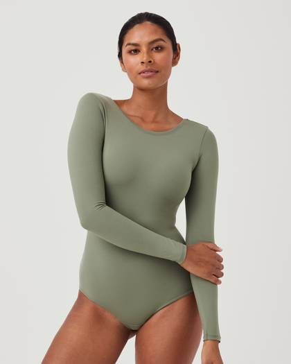 SPANX® Suit Yourself Long Sleeve Scoop Neck Bodysuit - Dusty Olive