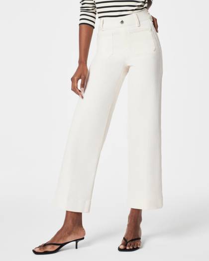 SPANXshape™ EveryWear Cropped Wide Leg Jeans with Patch Pockets, Ecru - Ecru