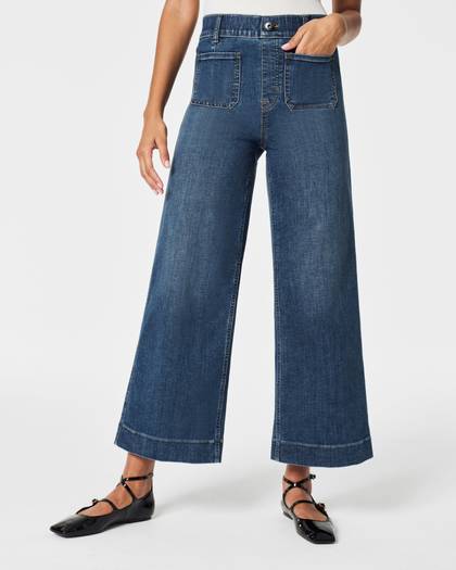 SPANXshape™ Original EveryWear Cropped Wide Leg Jeans with Patch Pockets | Shaded Blue - Blue