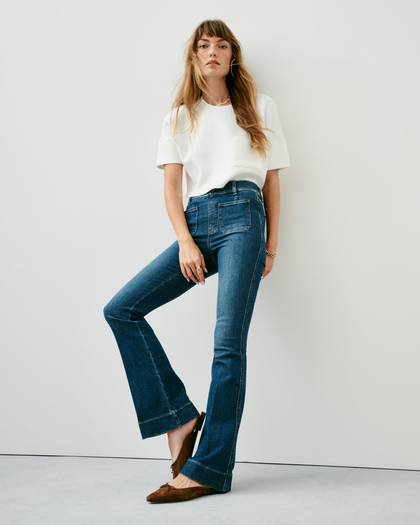 SPANXshape™ EveryWear Flare Jeans with Patch Pockets - Authentic Blue