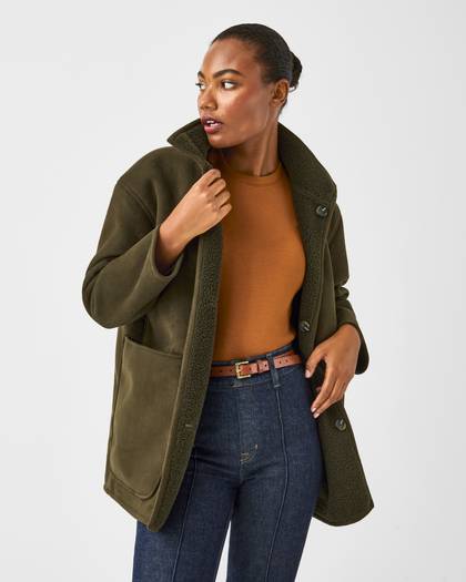 SPANX® Reversible Suede & Fleece Jacket - Utility Green