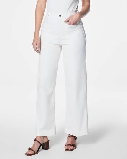 SPANXshape™ EveryWear Cropped Wide Leg Jeans with Patch Pockets, White - White