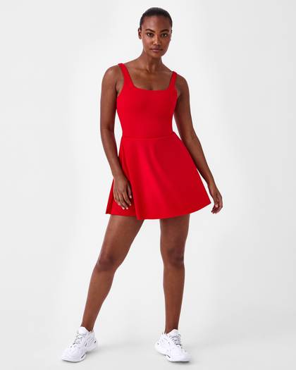 The Get Moving Square Neck Dress - Spanx Red