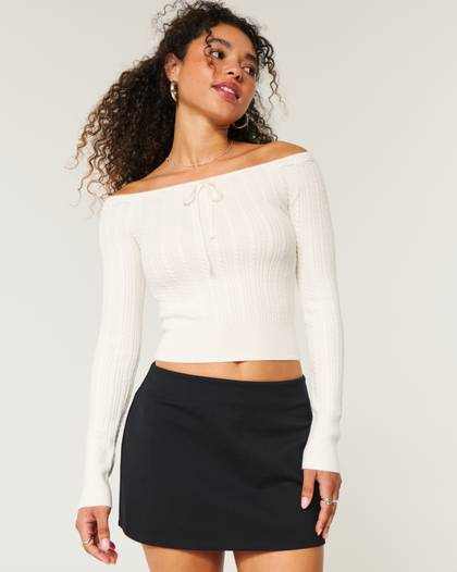 Off-the-Shoulder Cable-Knit Sweater