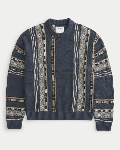 Boxy Pattern Crew Sweater