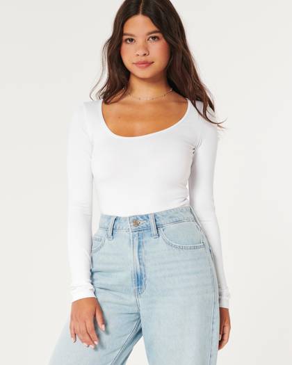 Seamless Fabric Long-Sleeve Scoop Bodysuit