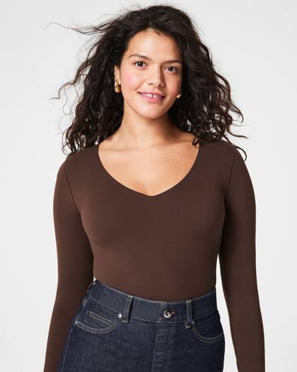 SPANX® Fit-To-You Long Sleeve V-Neck Top - Espresso